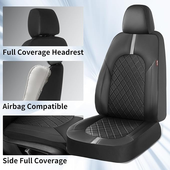 Coverado Car Seat Covers, Front Seat Covers for Car, Leather Seat Covers Waterproof Car Seat Protectors Universal Fit for Most Cars SUV Trucks (Black-White)