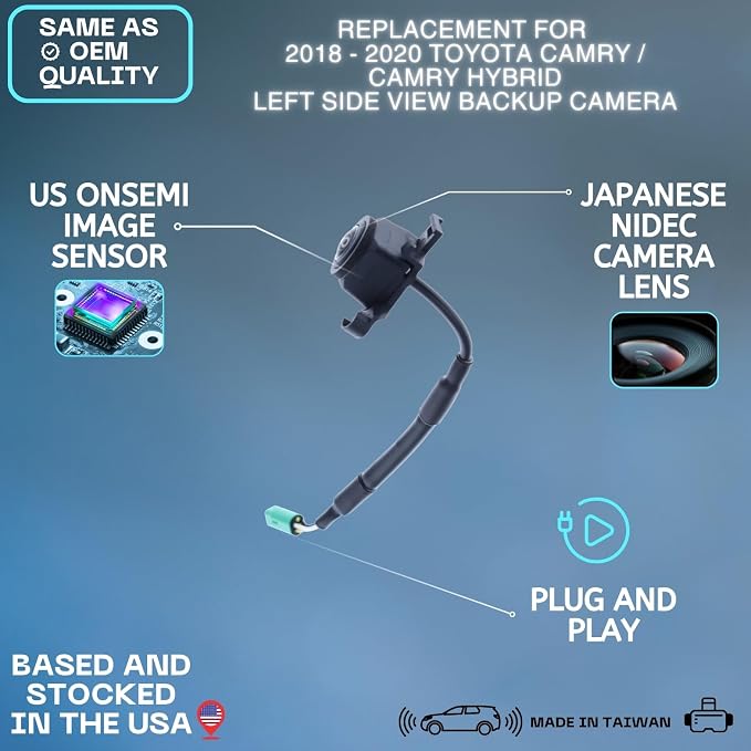 Backup Camera Replaces for 2018 2019 2020 Toyota Camry/Camry Hybrid Left Side View OE Part # 8679006070 | 86790-06070