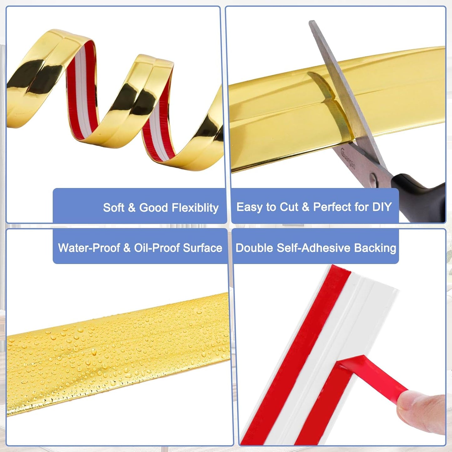 Wall Corner Protector Moulding Trim Peel and Stick Wall Corner Guards Trim Flexible Self Adhesive Edge Protector Moulding, 0.8 in x 40 Ft, Gold