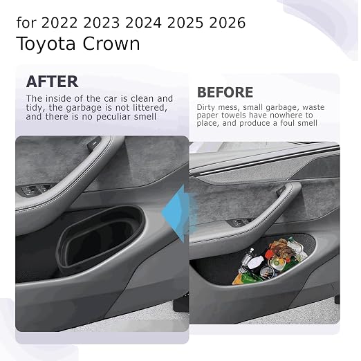 LUWU Car Trash Can for Crown 2022 2023 2024 2025 2026, Waterproof Silicone Auto Garbage Bin, Portable Door Mount Trash Bin, Interior Accessories for Crown 2025 2026