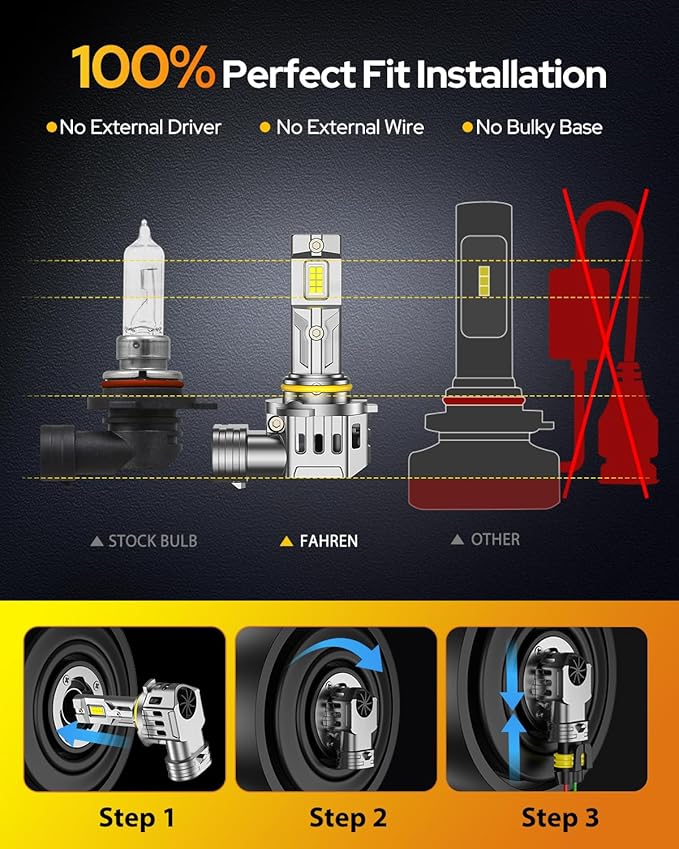 FAHREN 9006 HB4 Led Bulbs 𝟕𝟬,𝟬𝟬𝟬𝐋𝐌 – Epic Night Visibility, Powered by 2025 Pro Core (16 Chips Inside), 𝟏𝟐𝐗 Brightest Light Bulb, 90000Hrs Lifespan, CANBUS Ready, Plug & Play HID, Pack of 2