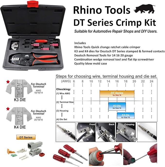 Deutsch Connector Crimping Kit | Terminal Removal Tools | for DT Series Stamped & Formed Contacts