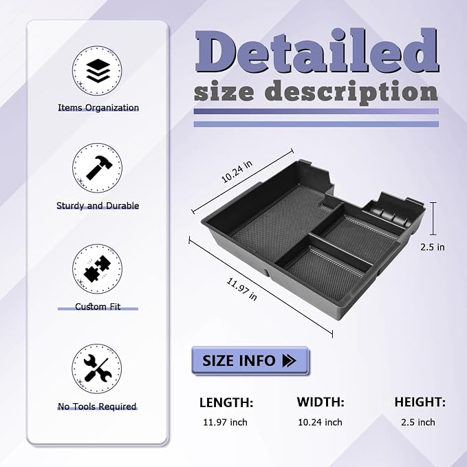 RUNROAD Center Console Organizer Tray Compatible with 2025 2024 2023 2022 GMC Hummer EV Accessories, DashBoard Armrest Storage Tray Behind Screen Center Console Organizer (2PCS)