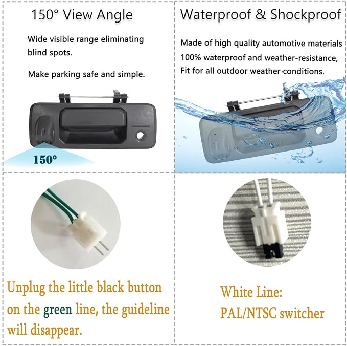 EWAY Tailgate Handle Backup Camera 7 Inch TFT LCD Monitor Kit for 2014-2019 Toyota Tundra Rear View Reversing Backing Cameras Monitor Kit Optional Guideline