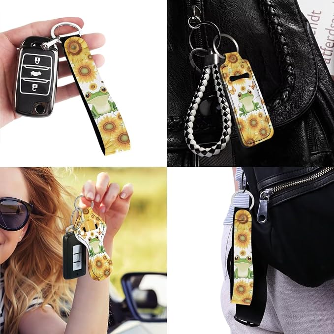 Poceacles Frog Butterfly Sunflower Car Accessories Full Set, Car Seat Covers Set Auto Front Rear Seat Protector Keychain Cup Holder Steering Wheel Cover Seat Belt Pad Tissue Box Lipstick Cover, 13PCS