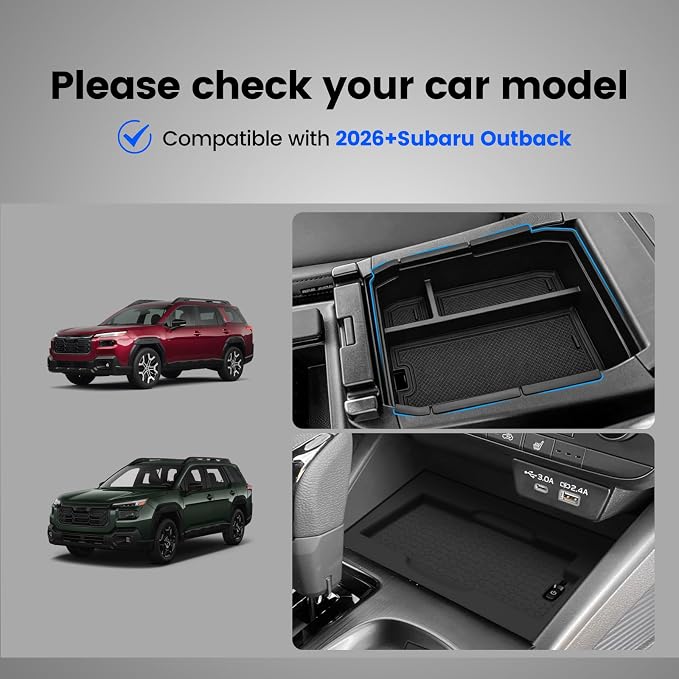 Center Console Organizer for 2026 Subaru Outback Console Armrest Tray (Double Layer) + Central Storage Mat for 2026 Outback (Premium,Limited,Touring,Wilderness,Limited XT,Touring XT)