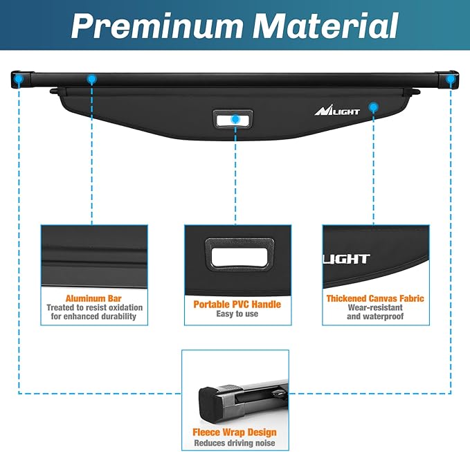 Nilight Trunk Cargo Cover for Chevy Equinox GMC Terrain 2018 2019 2020 2021 2022 2023 2024, Retractable Security Shade Rear Cargo Cover, with Trunk Storage Net