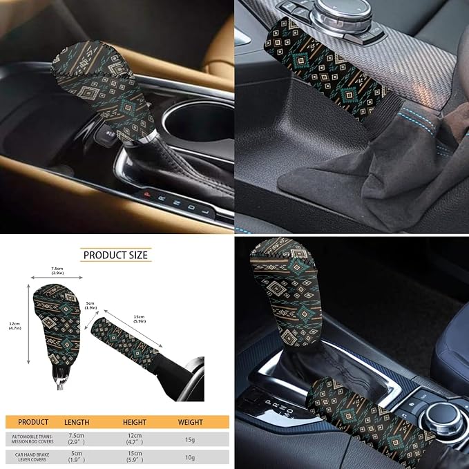 Wanyint Car Seat Cover Set 11 PCS for Men Women, with Soft Breathable Steering Wheel Headrest Cover Handbrake Gear Shift Knob Cover Coasters, Southwest Aztec Black Blue