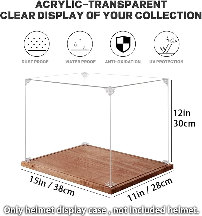 LITY Football Helmet Display Case, Full Size Acrylic Showcase with Solid Wood Base, UV and Dust Protection, Collectibles Box for Sports Memorabilia, for Sports Collectors