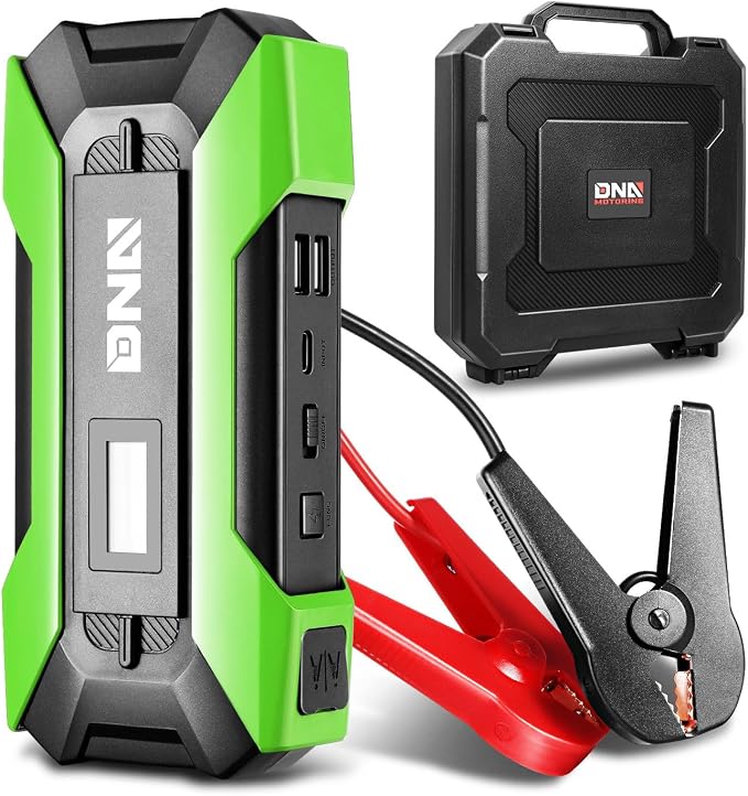 ‎DNA Motoring TOOLS-00266 12V 1500A 15000 mAh Multi-Function Portable Car Battery Jump Starter for Up to 7.0L Gas & 5.5L Diesel Engine, with Carry Case, Green