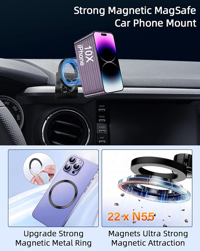 PZK Car Phone Holder for Toyota Tacoma 2016 2017 2018-2022 2023 Accessories Custom Air Vent Compatible with Magsafe Car Phone Mount Hands Free 360° Rotation Cell Phone Automobile Cradles