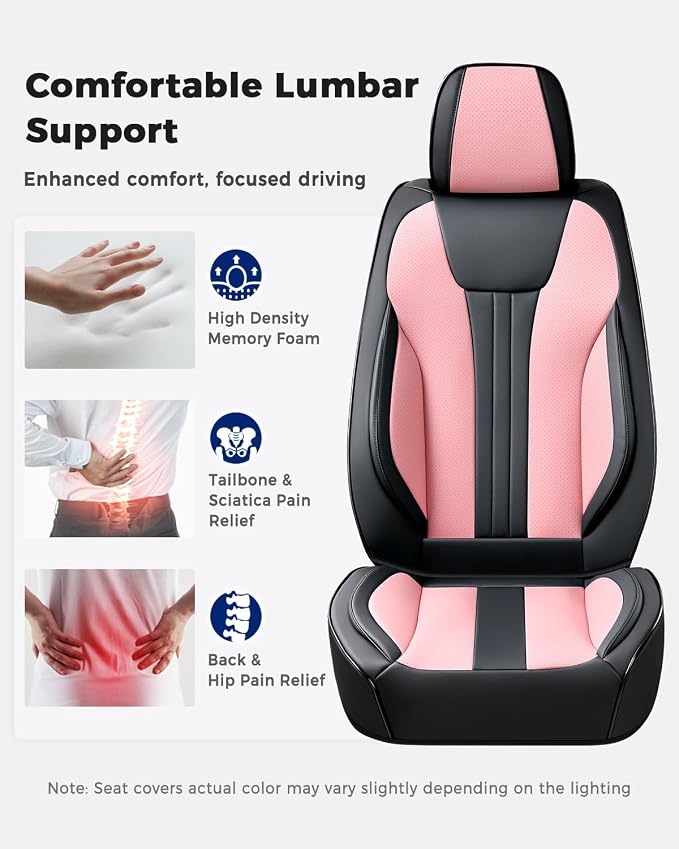 Huidasource Full Set Car Seat Covers, Premium Waterproof Faux Leather, Universal Fit for Most Cars, SUVs & Trucks, Airbag Safe, Quick to Install, Black & Pink