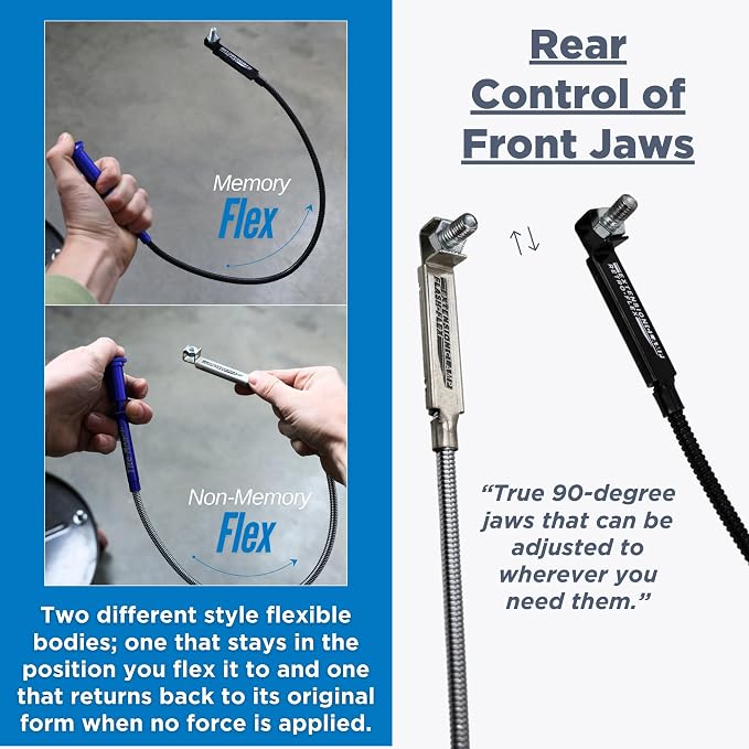 TITE-REACH Flexible Extension Clamp Combo Pack – Retro-Flex (Memory-Flex) & Flash-Flex (Spring-Back) Mini Vise Tools, 24" Nut & Bolt Holders for Tight Space Retrieval