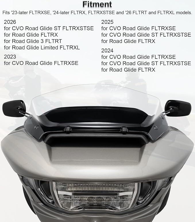 9" Wave Windshield Windscreen Wind Splitter Compatible with Harley Davidson CVO Road Glide FLTRXSE 2023-up, CVO Road Glide ST FLTRXSTSE 2024-up, Road Glide FLTRX 2024-up (Clear)