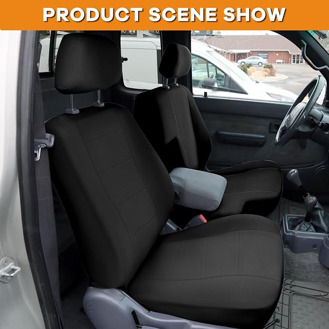 Truck Seat Cover Compatible with 1995-2000 Toyota Tacoma, Knitted Front Bench 60/40 Seat Covers with 2 Headrests and Center Console, Black