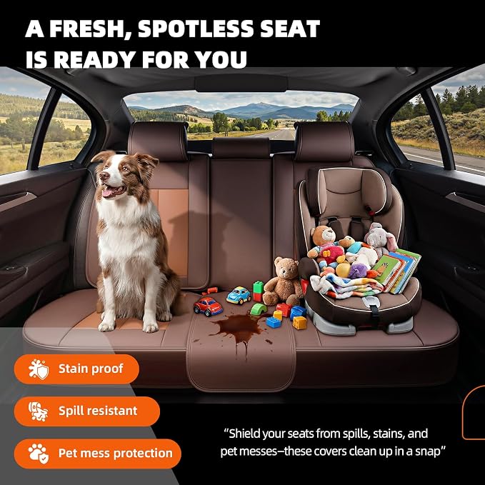 5-Seater Car Seat Covers Full Set, Fit for Front and Rear Seats of Cars, Waterproof and Breathable Nappa Leather, Compatible with Airbags, Car Seat Protector Covers for Most Cars -Coffee Brown