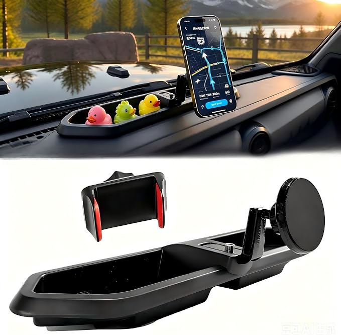 Dash Magnetic Phone Mount for 2018-2023 Jeep Wrangler JL JLU & Gladiator JT Accessories (NOT for 4XE), Multi-Mount 360° Rotating Phone Holder Dashboard Tray with Metal Rod