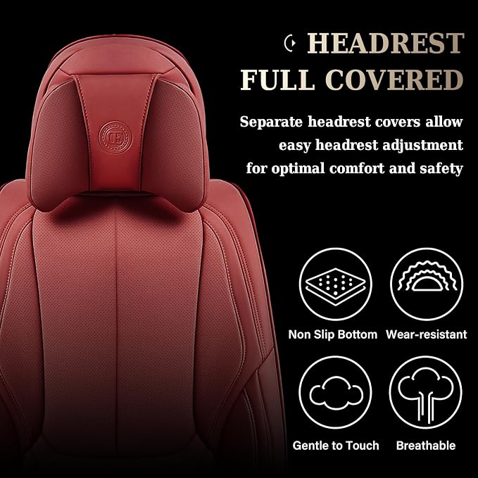Coverado Universal Seat Covers Front, 2-Pack Universal Seat Covers for Cars, Waterproof Nappa Leather Car Seat Covers with Head Pillow, Auto Protectors Fit for Most Sedans SUV Pick-up Truck-Red