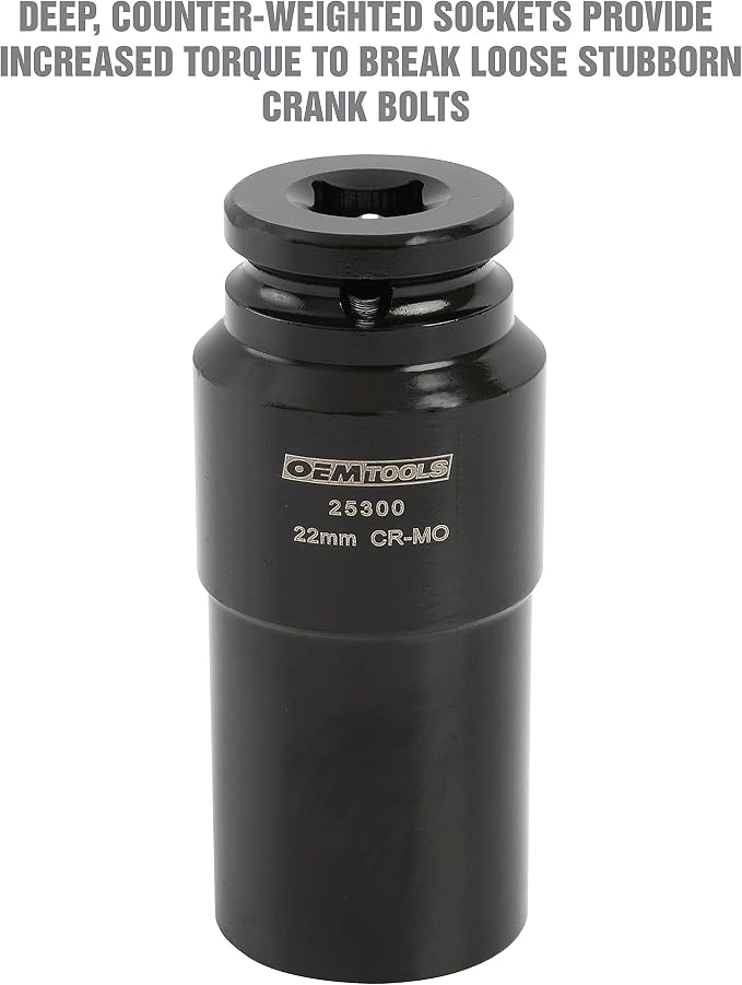 OEMTOOLS 25300 22mm Crank Bolt Socket, Heavy Duty Harmonic Balancer Socket For Stubborn Bolts, 22mm Impact Socket 1/2 Drive Crank Bolt Removal Tool