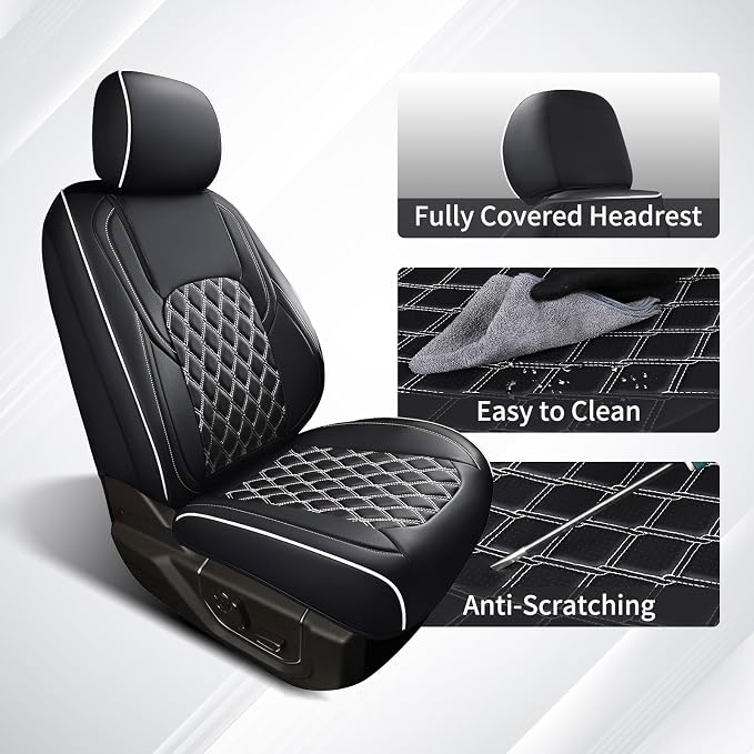Huidasource Wrangler JL Seat Covers 4 Door, Waterproof Leather Seat Covers Full Set, Seat Cushion Covers Fit for Jeep Wrangler JL 4-Door 2018-2026 Without Rear Cupholder (Full Set/Black&White)