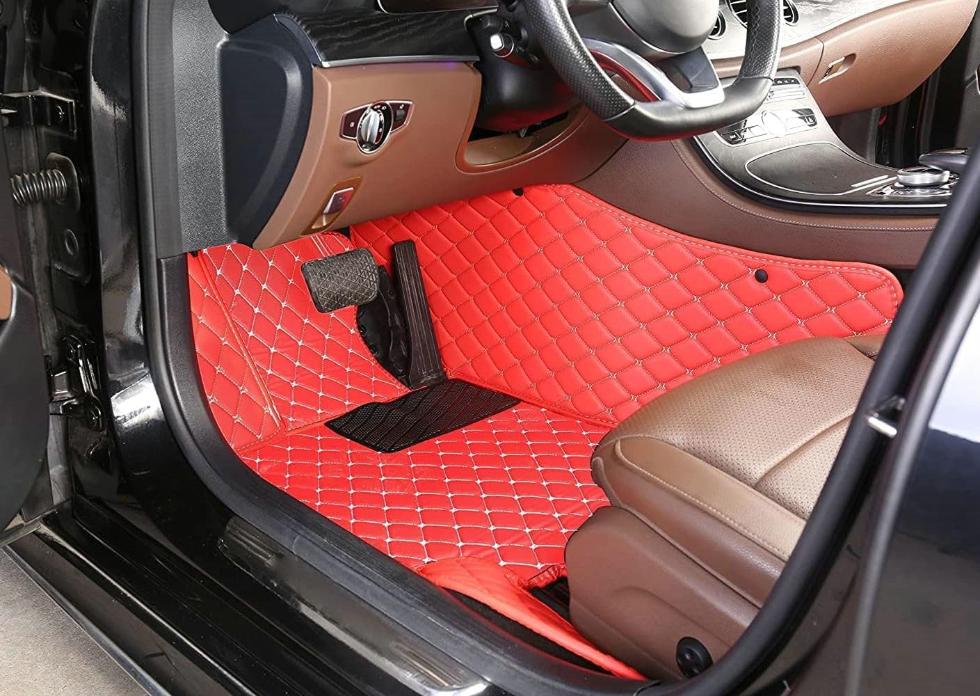 Custom Artificial Leather Waterproof All-Weather Car Floor Mats Fit for 99% Sedan SUV Sports Car Vehicle Car Mat (Yellow Black Beige)