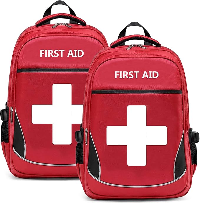 First Aid Bag Empty Red Emergency Medicine Bag First Responder Trauma Multi-Pocket Traveling Field Trips Camping Essentials (Red, Pack of 2)