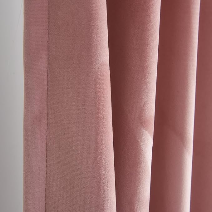 Roslynwood Luxury Soft Dusty Pink Velvet Curtains 84 inches Long Back Tab Thermal Insulated Blackout Window Drapes for Living Room/Bedroom/Dining Room, W52 x L84, 2 Panels