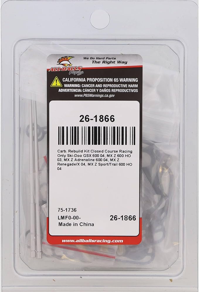 All Balls Racing 26-1866 Carburetor Rebuild Kit Compatible with/Replacement For Ski-Doo GSX 600 2004, MX Z Adrenaline 600 2004, MX Z Renegade/X 2004, MX Z REV 600 HO 2003, MX Z Sport/Trail 600 HO 2004