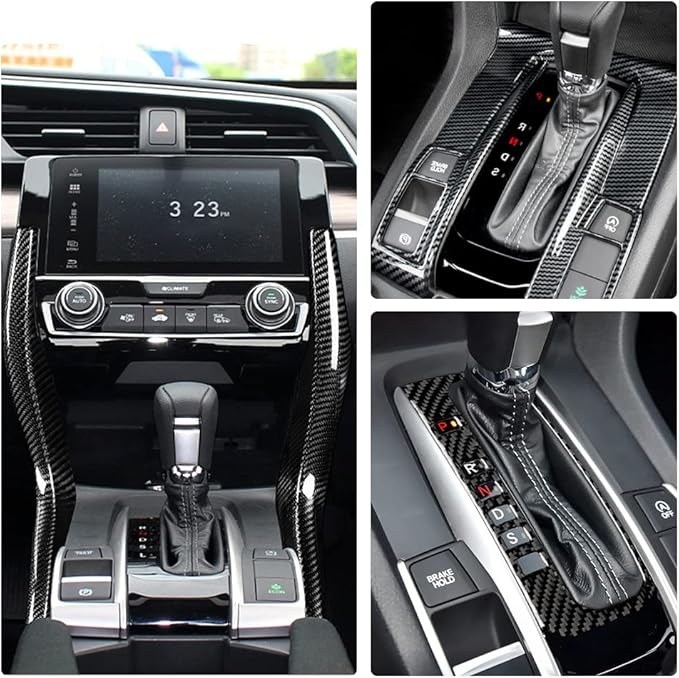 Center Console auto Shift Panel Cover Trim Cover kit Compatible with Honda Civic 2016-2021 Sedan Interior ABS Carbon Fiber (4 Pcs)(Adapted to Left Rudder-Hand Steering Wheel)