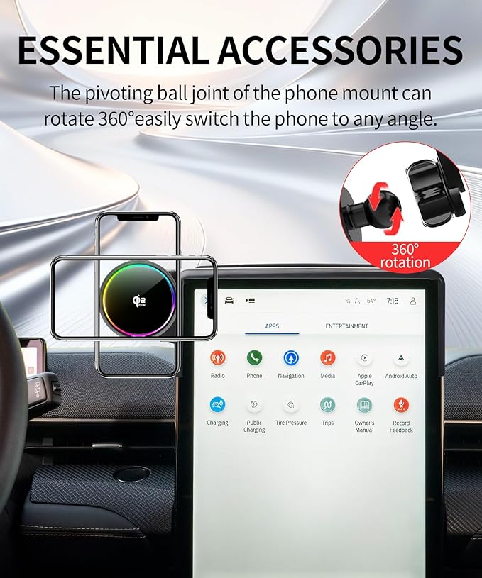Qi2.2 25W Magnetic Car Mount Charger for 2021-2026 Ford Mustang Mach-E Accessories, for Fast Charging Cell Phone Holder 15.5 Inch Screen Fixed Clip with Cooling Fan＆54W Fast Adapter