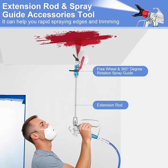22Pcs Airless Paint Sprayer Gun Kit, 3600PSI Spray Gun with 50Ft x 1/4“ NPT Airless Paint Sprayer Hose & 6Pcs Reversible Spray Tips & Guide Tool & 4Pcs Extension Wand & 6Pcs Filters