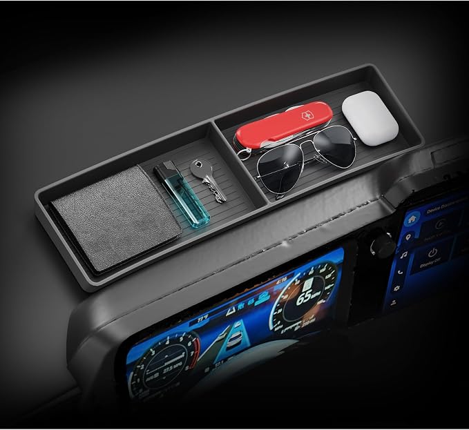 LUWU 2026 Outback Dashboard Storage Tray for 2026 Outback Accessories Behind Screen Organizer Display Box Dash Tray Armrest Console Storage Box Insert Tray Silicone Material Black Coin Container