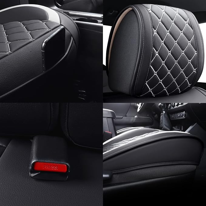 Tomatoman Tacoma Seat Covers Customized for 2005-2025 2026 Sport Double Cab SR V6 Pickup Truck, Waterproof Faux Leather Car Cushions(2 PCS Front, Black-White)