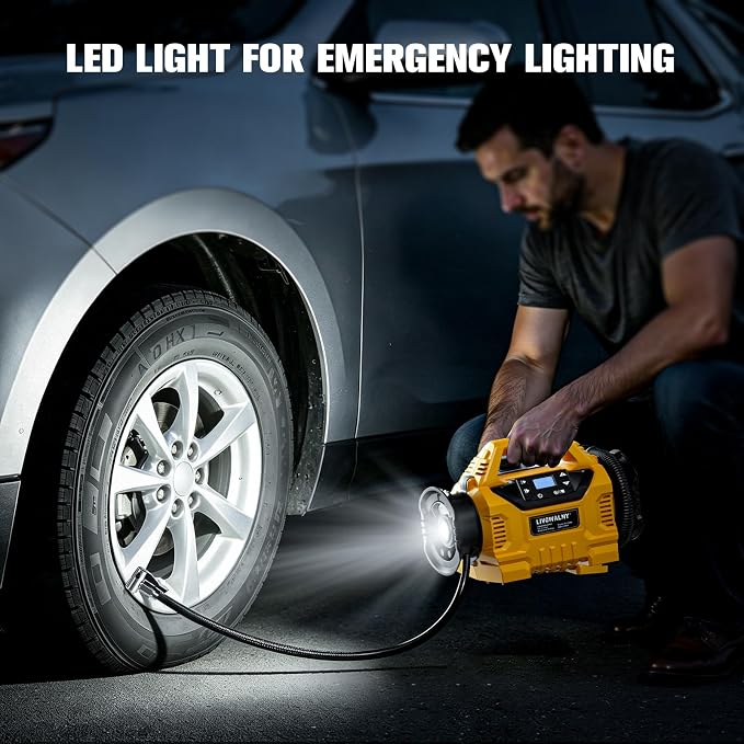 LIVOWALNY 3X Faster Cordless Tire Inflator Air Compressor Pump Compatible with Dewalt 20V Battery, 160PSI 12V DC/20V DC with Pressure Gauge & Deflator for Car, Pickup, Air Mattresses (Tool Only)