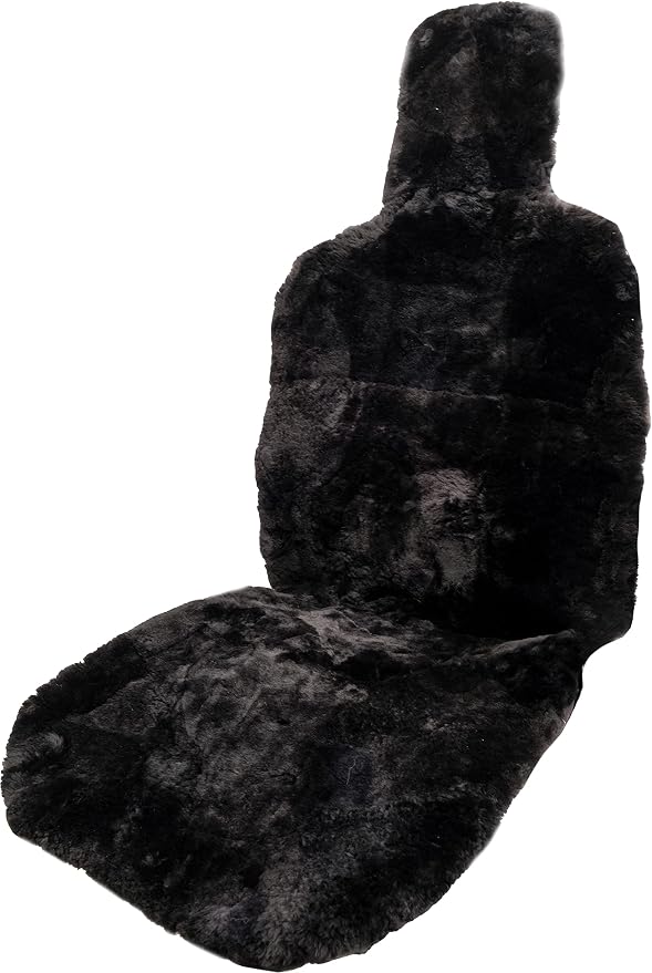 Natural Sheepskin Car Seat Covers for Women and Men | 100% Genuine Sheepskin Fur Seat Covers for Cars, Jeeps, SUVs with Elastic Straps and Non-Slip Suede Backing, 56 x 23”, 1 Pc (Black)