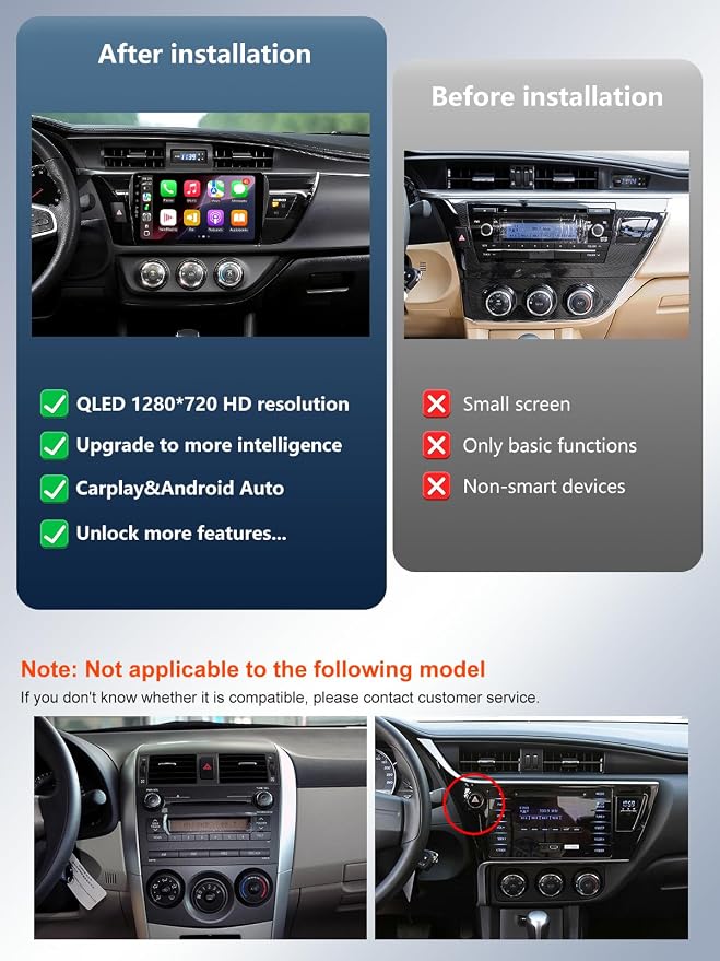 Car Radio Stereo for Toyota Corolla 2014-2016,10" Android 13 Touchscreen Head Unit,Wireless CarPlay & Android Auto,GPS Navigation,HD Backup Camera,Mirror Link,WiFi 6,Bluetooth 5.4,FM,SWC