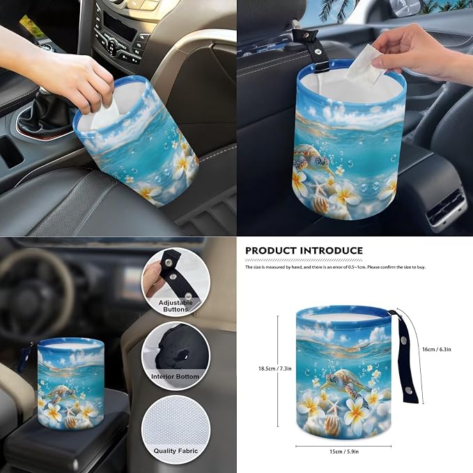 Sea Turtle Print Car Seat Covers Full Set Plumeria Starfish Print Front and Rear Car Seat Covers with Steering Wheel Cover Center Console Pad Safety Belt Pads Rearview Mirror Cover