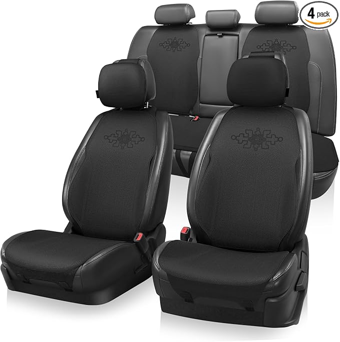 Auto Dynasty Car Seat Covers Full Set, Anti-Slip Automotive Interior Covers, Breathable and Comfort Car Seat Protectors, Airbag Compatible, Universal Fit Most Vehicles, Black (Protex Plus Series)
