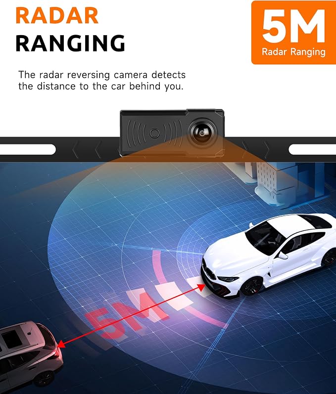 7" Wired Backup Camera System with Radar Ranging, 1080P IR Night Vision, IP68 Waterproof, Super Wide Angle, Intelligent Reverse Lines, HD Touch Key Monitor for Trailer Camper Truck SUV RV Van