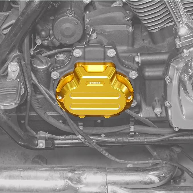 NICECNC Gold Transmission Side Cover Aluminum Compatible with Harley Electra Glide Standard FLHT 2017-2020, CVO Road Glide FLTRXSE 2017-2020, Replacement for 25800057, See Fitments