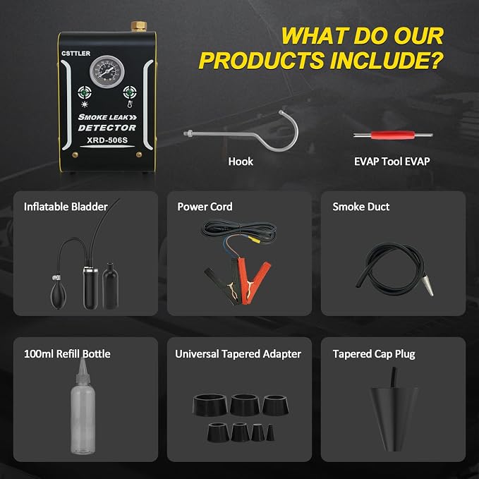 506 New Smoke Machine Automotive with Built-in Air Pump and Pressure Gauge, Automotive Smoke Machine - 12V DC EVAP Smoke Machine for 12V Cars, Motorcycles, Trucks, Boats, ATVs