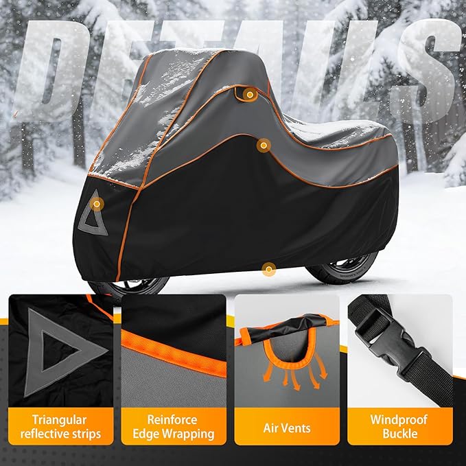 Specialized Hail Protector Motorcycle Cover, Multi-Layered Motorcycle Hail Blankets Protector Cover with 5mm Thick High Density EVA Cushioning Foam Pad and Reflective Stripes, 110L x 43W x 57H in