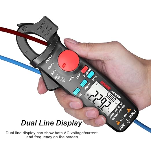 DC Current Clamp Meter 6000 Counts Auto-Ranging Digital Ammeter Amp Ohm Hz Live Check V-Alert Voltage Tester with Back Clip
