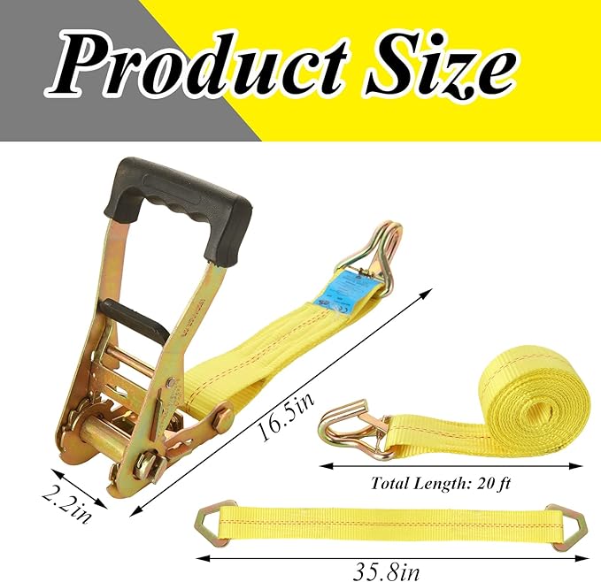 YAYODS 4 Pack Car Tie Down Straps for Trailers with J Hooks, 2" x 10' Heavy Duty Ratchet Straps with 2" x 36'' Axle Straps, 10,000lbs Break Strength Truck Strap for Car, Truck, UTV Transport, Yellow