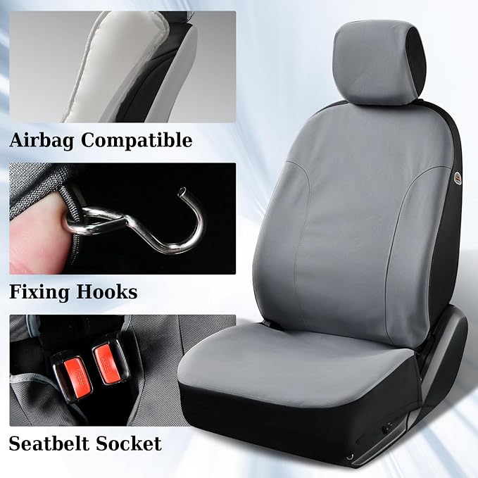 Coverado Canvas Car Seat Covers, Waterproof Seat Protector Car Seat Cushions, Seat Covers Compatible Custom Fit for 2015-2026 Ford F150 & 2017-2026 Ford F250 F350 F450, Full Set, Gray