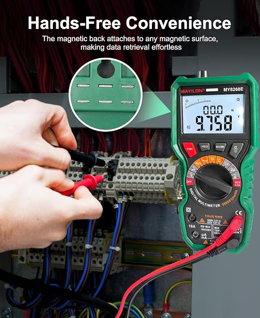 Digital Multimeter, 20000 Counts High Resolution TRMS Auto-Ranging Multimeter AC/DC Voltmeter Accurately Measures Voltage Current Resistance Diodes Continuity Duty-Cycle Capacitor Temperature