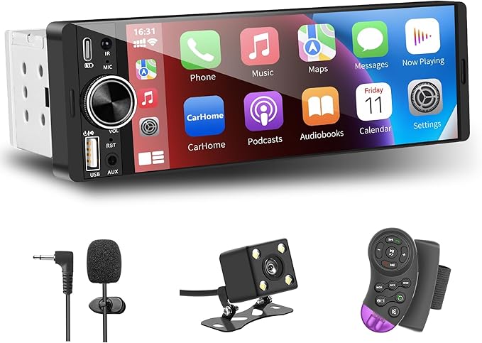 LSLYA Single Din Radio, Touchscreen Car Stereo for Wireless Apple Carplay,Android Auto, Radio para Carro with FM/USB/Mirror Link/Rear Camera/Car Steering Wheel Controller/Mirophone/Type-c/Aux