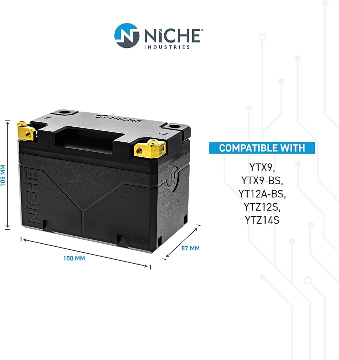 NICHE Lithium Battery YTX9-BS YTZ12S 12V 4Ah 240A for Honda Yamaha Polaris Kawasaki KTM ATV UTV Motorcycle