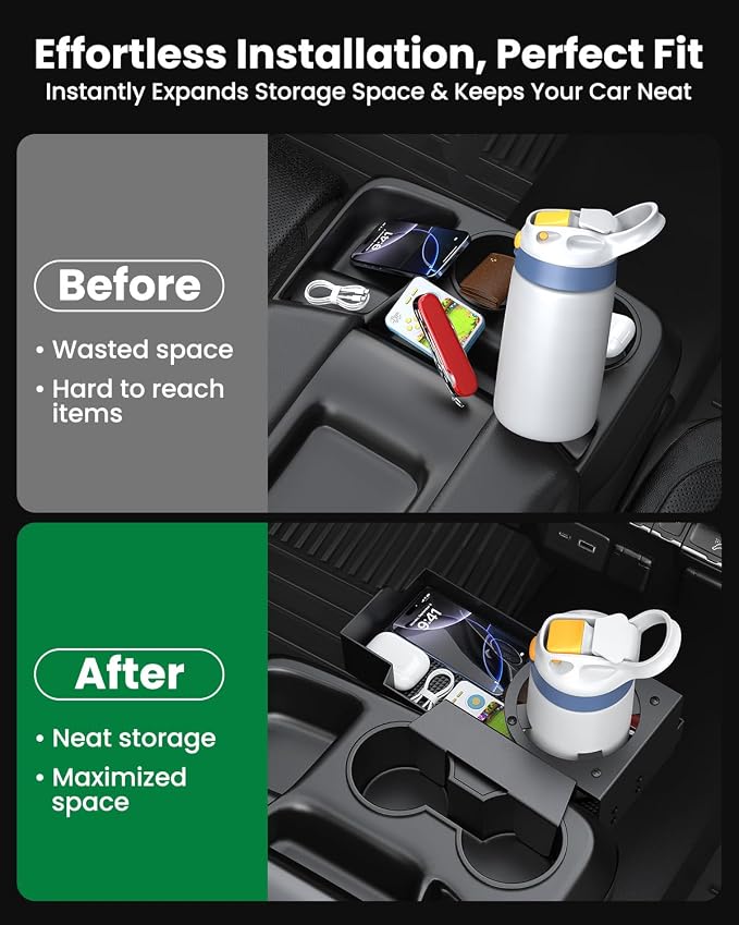 Center Console Hanging Organizer with Cup Holder for Chevy Silverado & GMC Sierra 1500 (2019–2026) and 2500HD 3500HD (2020–2026), Bench Seat Console Organizer Storage Box (Split-Bench Folding Seat)