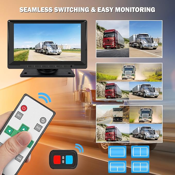 VSYSTO X7H 4-Channel 720P Backup Camera & Dash Cam System, 7" LCD Quad Split Display with IP67 Waterproof IR Night Vision Cameras for Front Rear and Side Views for Semi Truck, RV, Van, and Trailer